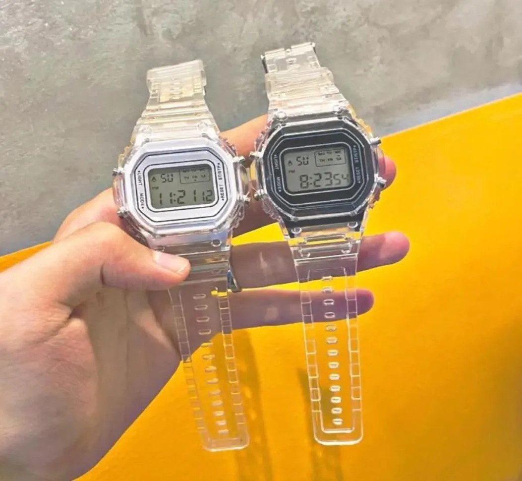 Montre-bracelets Fashion Transparent Digital Watch Square Women Watchs Sports Electronic Wrist for Children Clock Drop2729382