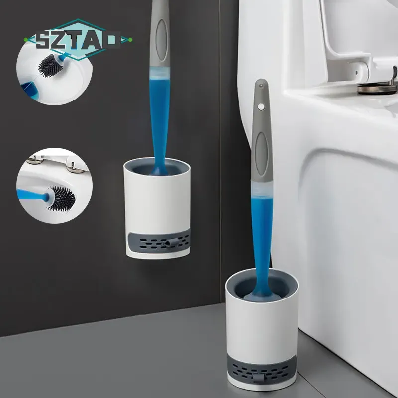 Borstels sztao siliconen toiletborstel wandmontage reinigingsgereedschap bijvullen vloeistof geen dode hoeken toiletborstel thuis badkamer accessoires set