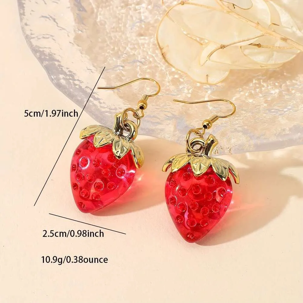 Cute Strawberry Dangle Earrings For Women - Alloy Stud Fruit Jewelry For Party, Vacation, Gift - View #9