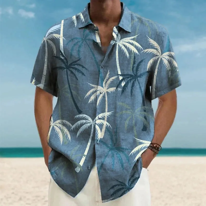 قمصان هاواي للرجال بأكمام قصيرة قمم جوز الهند Treeo Graphic 3d Shirt أزياء الشارع 5xl الصيف ملابس رجال بلوزة 240423