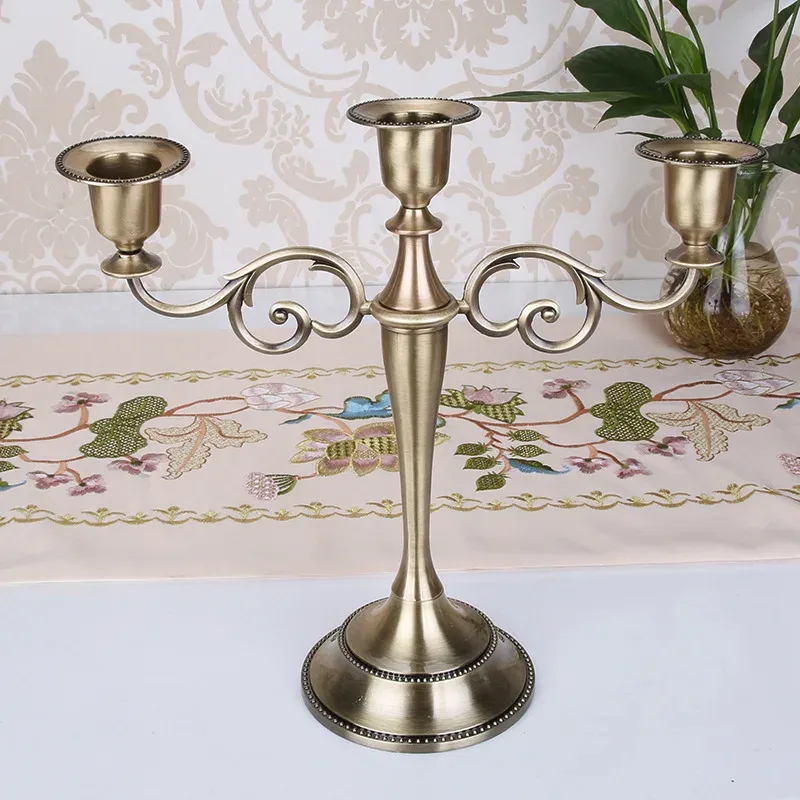 Candles Metal Gold Bronze Plated Candle Holder Retro 3Arms Candelabra For Wedding Prop Candlelight Dinner Hotel Home Decoration