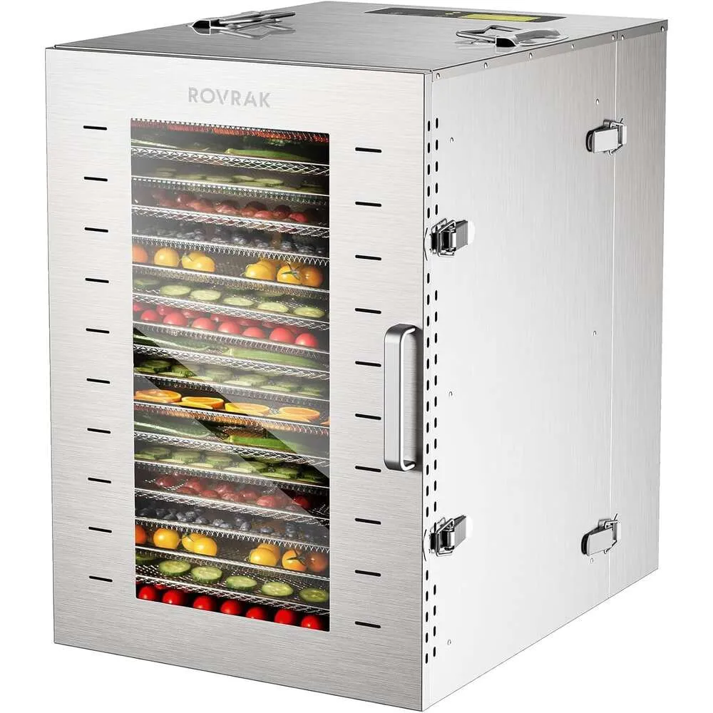 Commercial Dehydrator Machine - 16 -landen voedseldehydrator voor schokkerig, fruit, vlees, kruiden - verstelbare timertemperatuurregeling - oververhitting bescherming - omvat 67 recepten