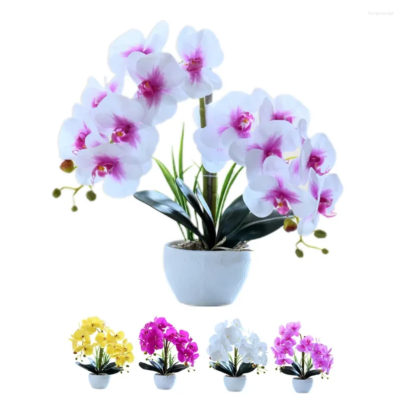 Fleurs décoratives youzi 14 têtes artificielles bonhonsaï papillon orchidée miniature plante en pot pour la salle de bureau de bureau de bureau à la maison