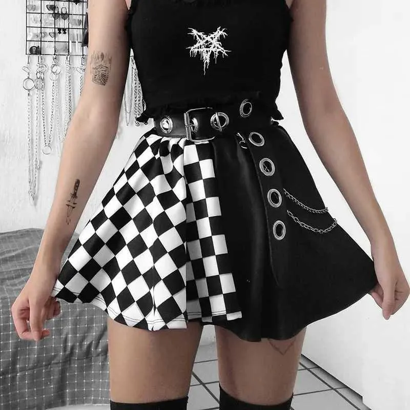 Gonne ficher punk gonna gallia a quadri gothic a line mini harajuku streetwear sexy plaid patchwork gonna e girl grunge y2k club wearl2429