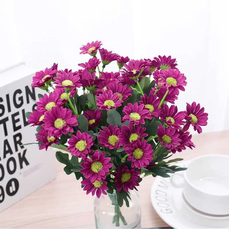 Flores secas Docidaci Hermosas flores artificiales Daisy DIY Home Garden Fiest Decoración de la boda Fall Navidad Plantas falsas baratas