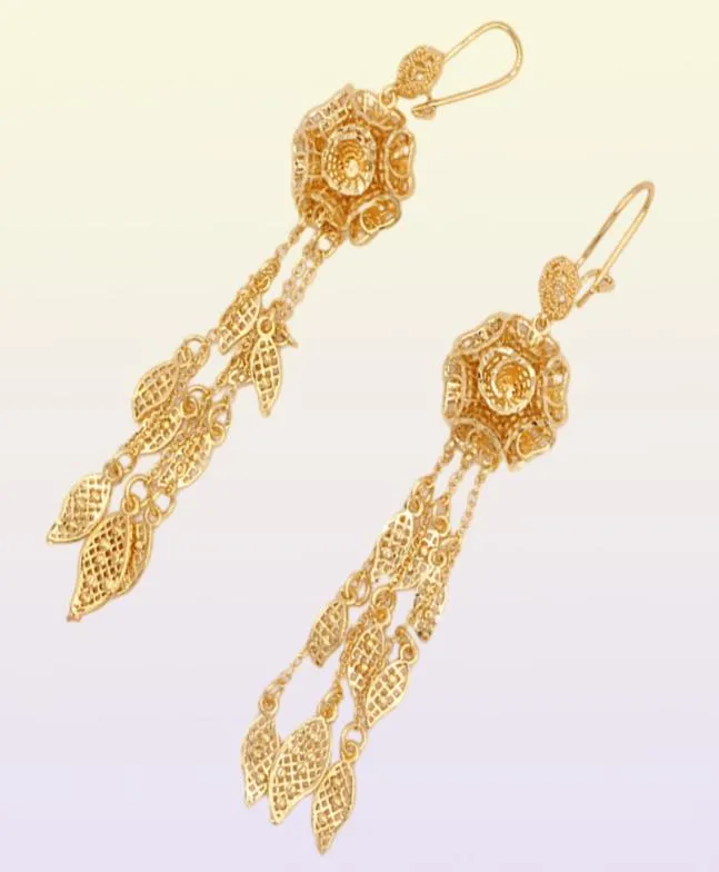 Dubai 18k gouden kleur sieraden sets voor vrouwen Indian Ethiopië ketting hanger oorbellen set Africa s Arabia bruiloftsfeest cadeau4026987