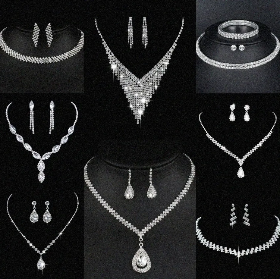 Wertvolles Labor Diamantschmuck Set Sterling Silber Hochzeit Halskette Ohrringe für Frauen Braut Engagement Schmuck Geschenk H9UQ#