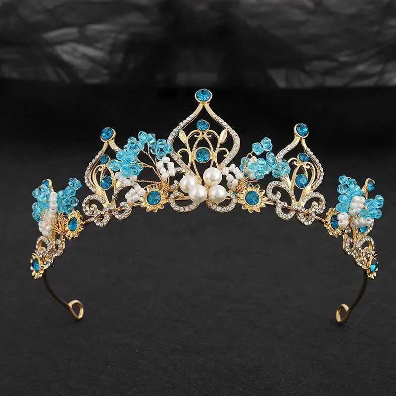 Tiaras barocchi fatti blu fatti a mano Crystal Accessori per capelli per capelli tiara coreano Cine regina ragazza da sposa da sposa sposa perle corona tiara