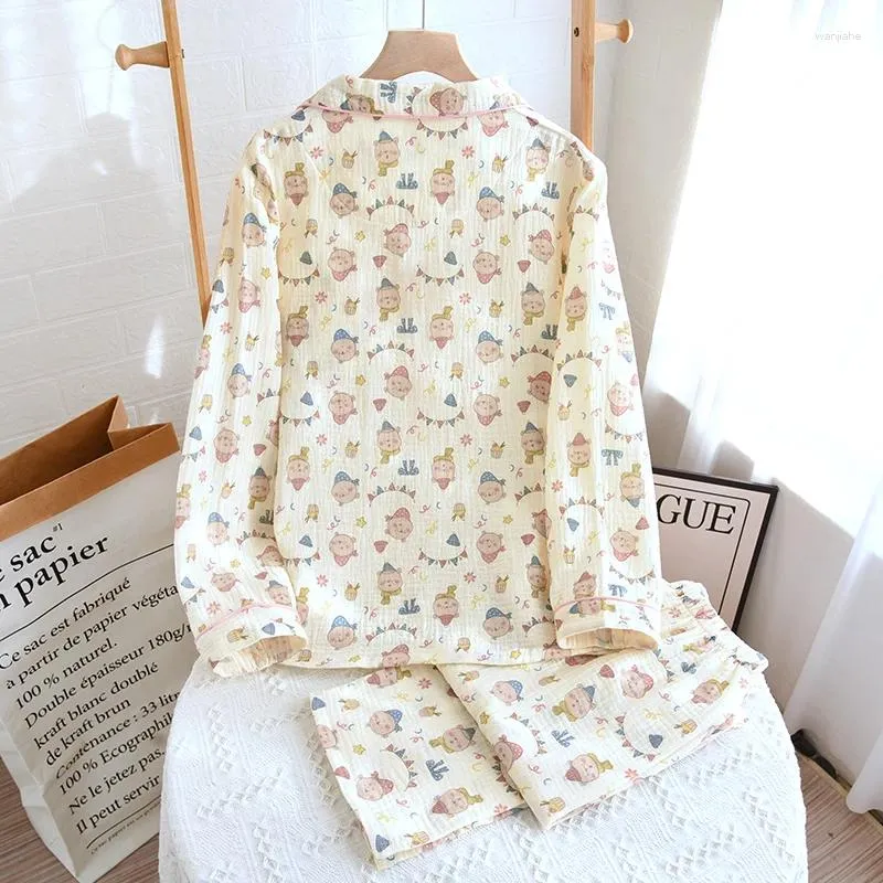 Women's Sleepwear Japanese Style Pajamas Pure Cotton Gauze Double-layer Crepe Fabric Thin Long Sleeved Spring And Autumn Summer Cardiga
