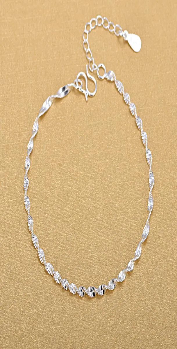 925 Sterling Silver Fashion Simple Elegant ed Link Chain Bracelets Jewelry For Woman Wave Anklet Gifts3967246