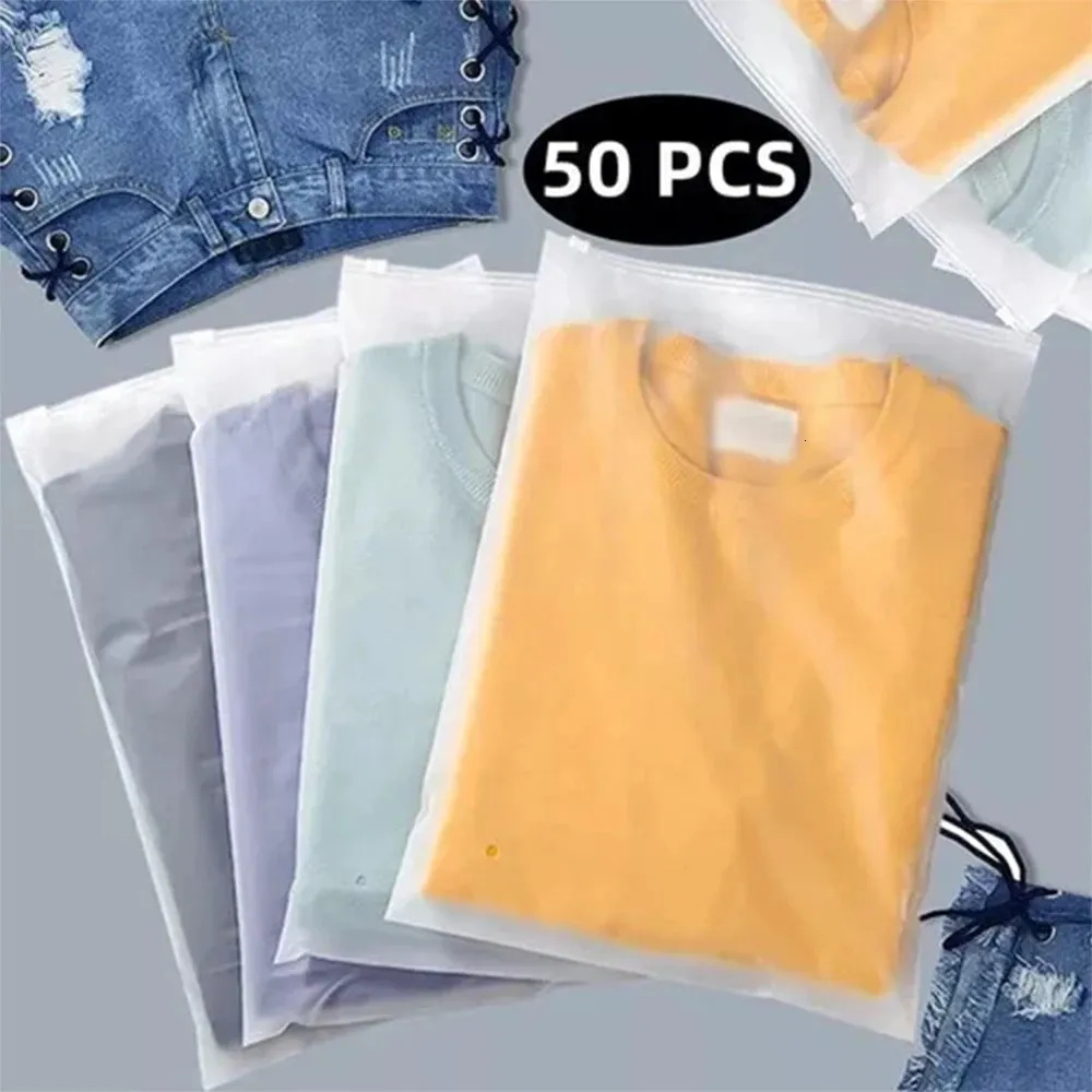 50 -stcs Groothandel Frosted Matte Kleding Verpakking Zipperzakken Plastic verzegelde T -shirt ondergoed Opbergzakken 240428