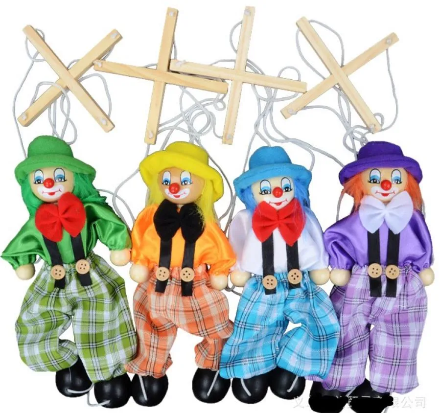 7 Style 25cm drôle vintage coloré pull string marionnet clown en bois marionnette pavé