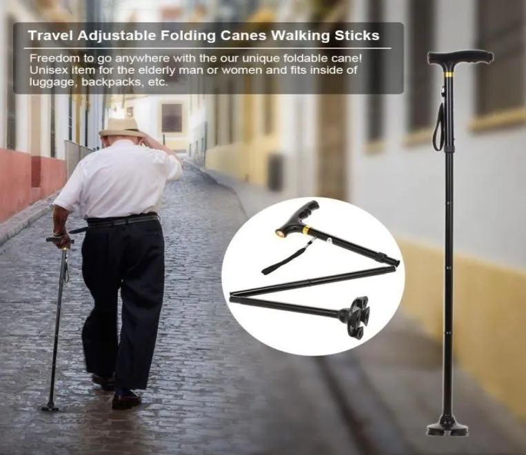 Balcões dobráveis ajustáveis de viagem com bengas com mobilidade de luz LED bengala para artrite idosos com desativação de idosos1845856