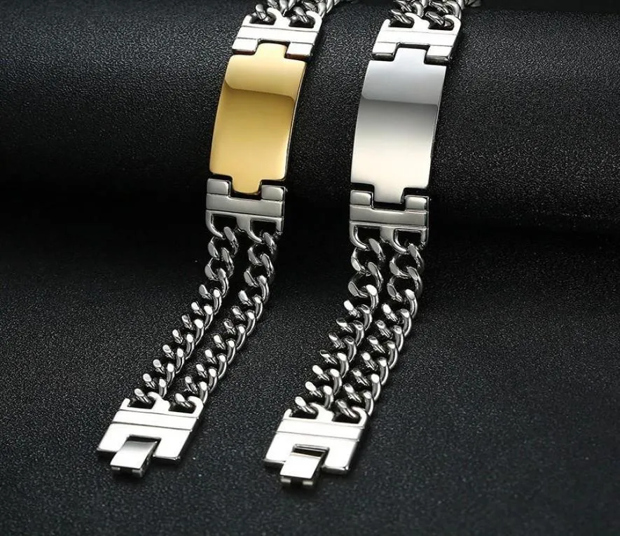 Link Chain Chunky Mens Id Bracelets Aço inoxidável pulsera masculina 866quot4407601