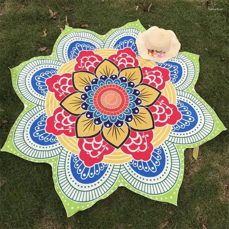 Tapestries Yoga Round Mat Mandala Tapestry Lotus Boheemse bloem bedrukte sjaal Sunblock Beach