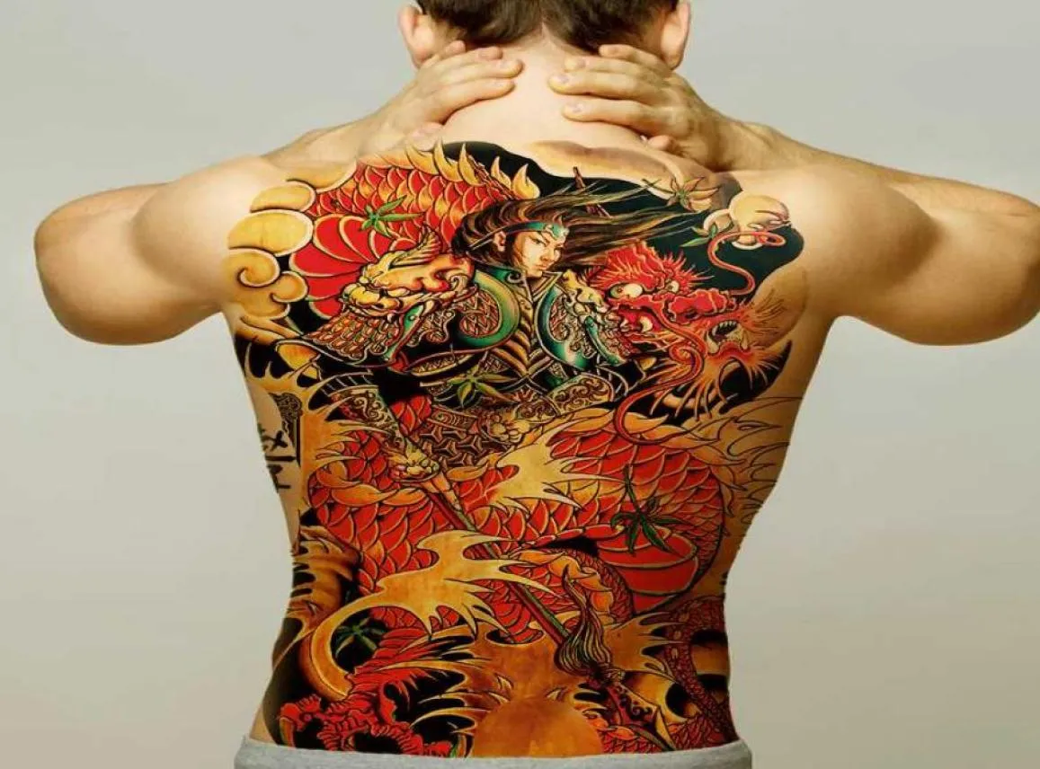 Tijdelijke tatoeages mannen vrouwen sexy body art sticker large back tattoo boys waterdichte nep tattoo verwijderbare draak wolf tiger4574193