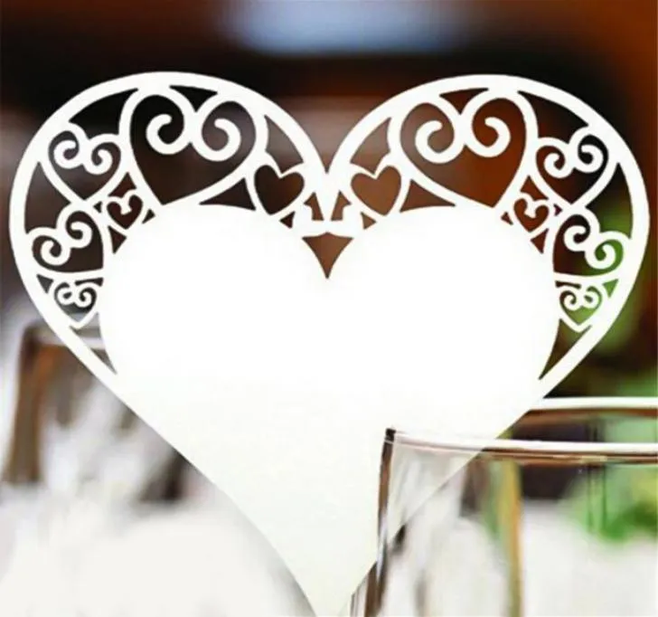 50pcs coração de vidro floral cota de lugar cartões de lugar cartões de lugar cortado a laser para decoração de festas de casamento DIY Mesa de casamento decoração7103132