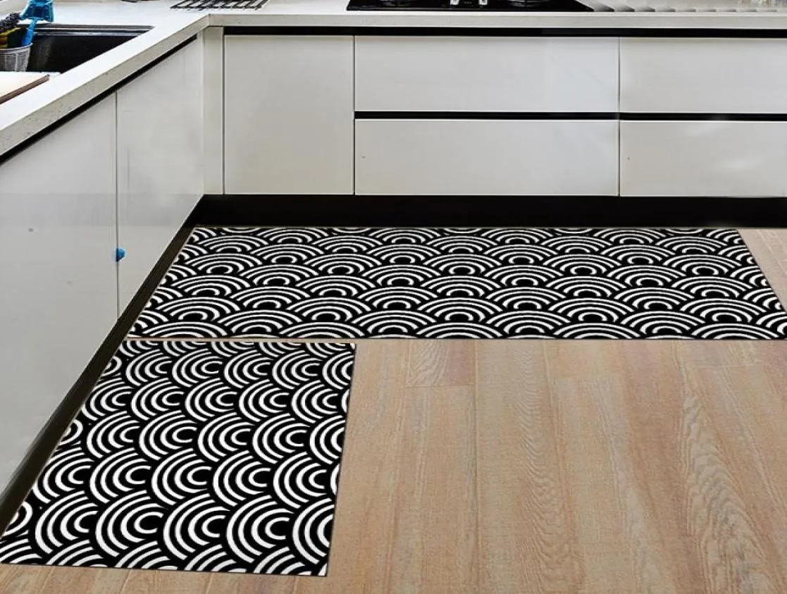 Tapis de cuisine blanc noir tapis de cuisine à imprimé géométriques tapis de cuisson balcon de salle de bain matre d'entrée du tapis de salle de bain 8180057