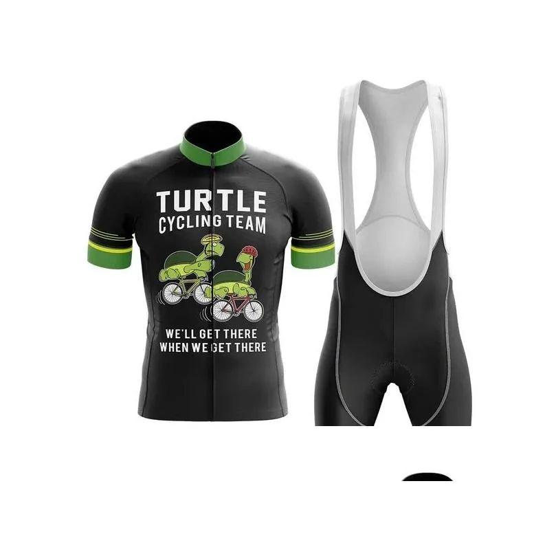 Cycling Jersey Sets 2024 Team Turtle Pro 19D Gel Bike Shorts Pak Mtb Ropa Ciclismo Mens Summer Bicycling Maillot Cotte Clothing Drop Dheoq