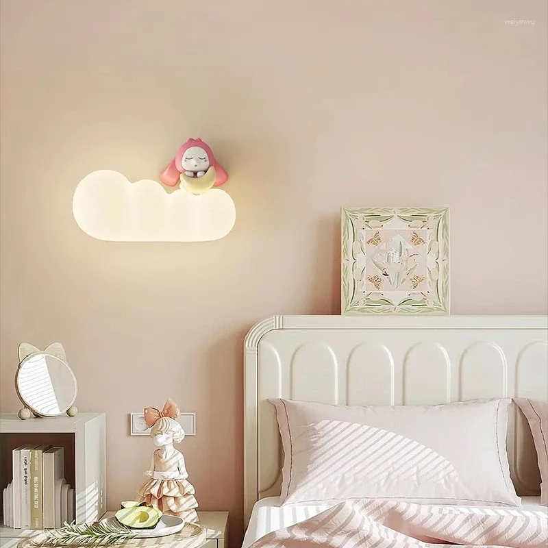Lampes murales roses sur des nuages blancs mignonne fille chambre à coucher de lit moderne dessin animé chambre pour enfants princesse lumières
