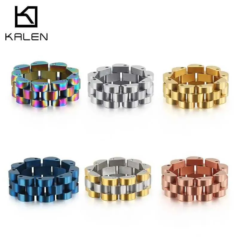 Anéis de banda Kalen Rock colorido anéis de corrente de bicicleta para homens e mulheres tamanhos de 6 a 10 anéis de corrente de aço inoxidável de 8 mm para anéis de mão para homens de bicicleta barata jóias j240429