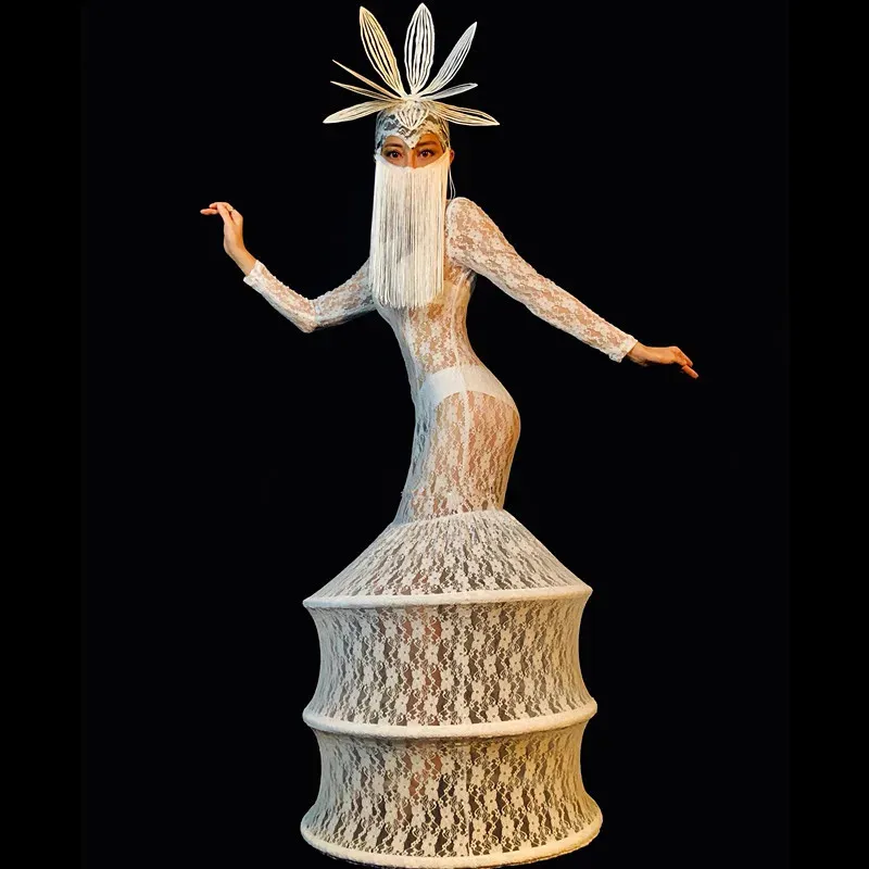 Ladies Masquerade Dress White Lace Tassel Headdress... From Zhgyong, $58.09  | DHgate.Com