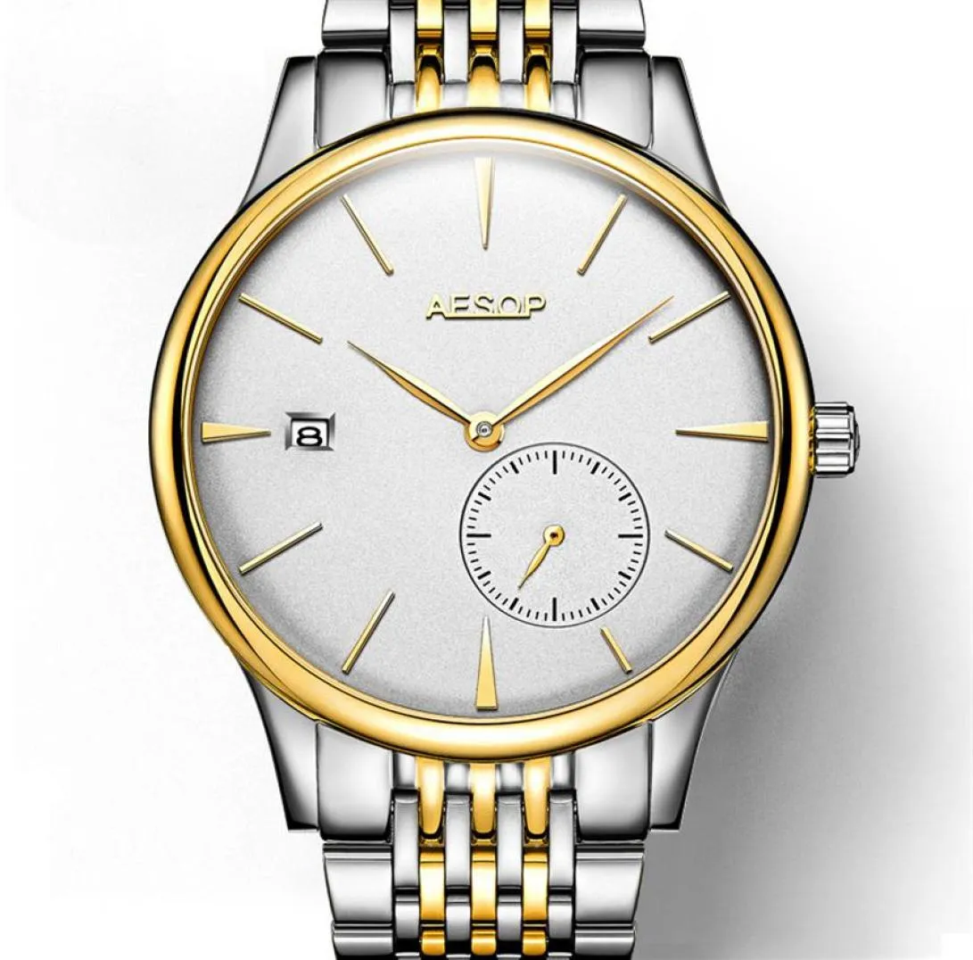 AESOP Ultra Thin 8 5 мм классические простые часы мужчины Sliver Golden Minimalist мужские часы полные стальные часы Relogio masculino251l9662126