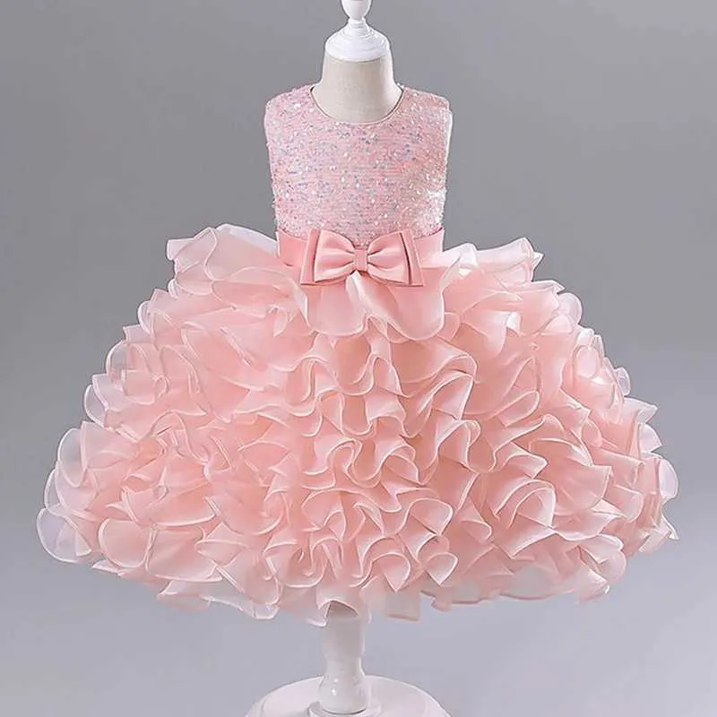 Sukienki dziewczyny księżniczki cekinowe warstwowe sukienki na imprezę dziecięce dzieci Wysokiej jakości elegancka ślubna kwiat dziewczyny suknia balowa ubranie