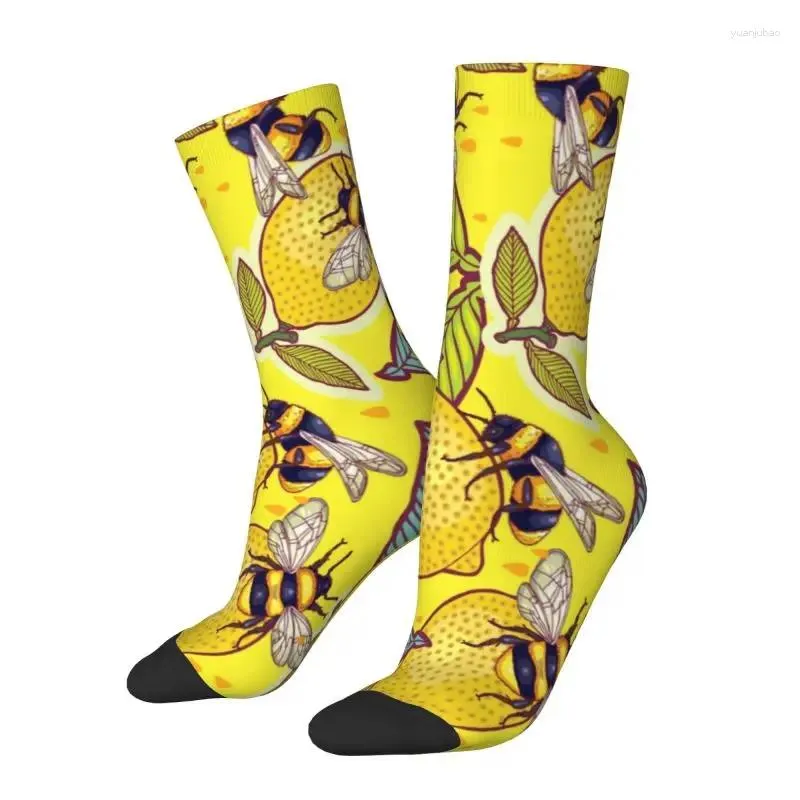 Men's Socks Fashion Mens Yellow Lemon And Bee Garden Dress Unisex Comfortable Warm 3D Printed Honeybee Crew