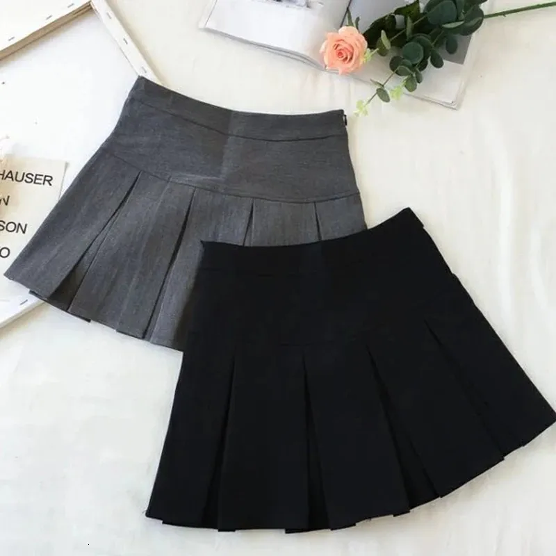 Fashion A Line Women Pleated Skirt High Waist Zipper Grey Student Mini Skirt JK Summer Black Ladies Suit Skirt 240415