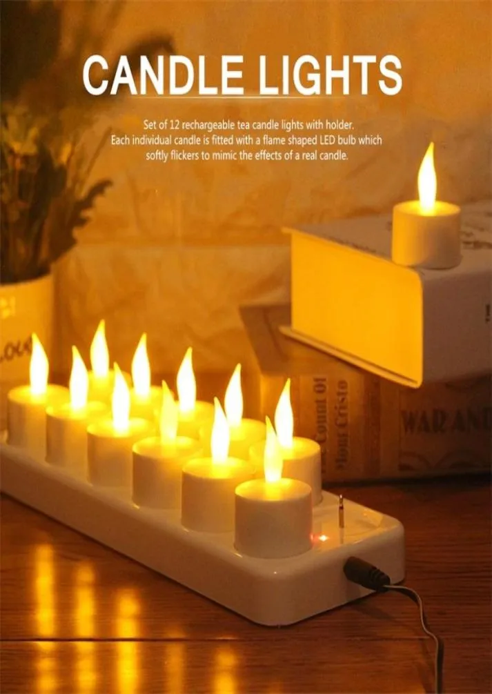 12pcs kreative LED -Kerzenlampe wiederaufladbare flackernde Kerzennachtlichtsimulation Flamme Teelicht für Hochzeitsdekoration L6791015