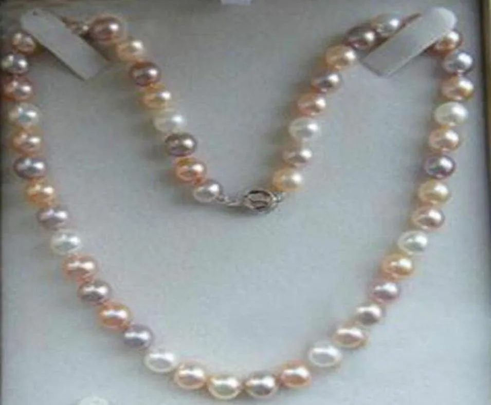 Bijoux de perles fins authentiques Natural 78 mm blanc rose violet akoya Collier de perles cultivé 20quot8078007