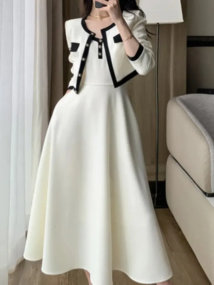 Women Short Coat ALine Midi Camisole Dresses Spring Elegant Dress