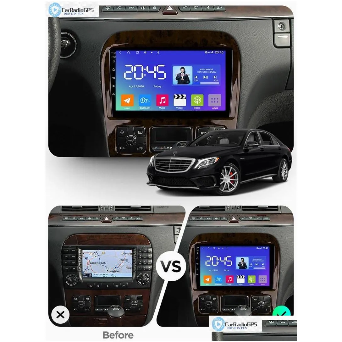 Araba DVD DVD Oyuncu Araba Video Android Benz S için 1999-2007 GPS Navigasyonlu O WiFi Bluetooth Carplay Destek Direksiyon Tekerlek Kontrolü Dro Dhfex
