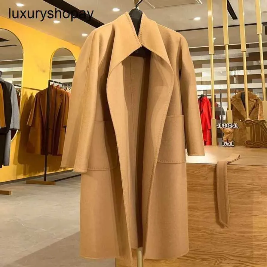 Top Maxmaras Cashmere Coat Womens Wrap Coat 2024 Nuova Autunnowinter M Famiglia Lilia Qiao Xin Xin Sago Mid Long Long Water Modello Slimt Fit
