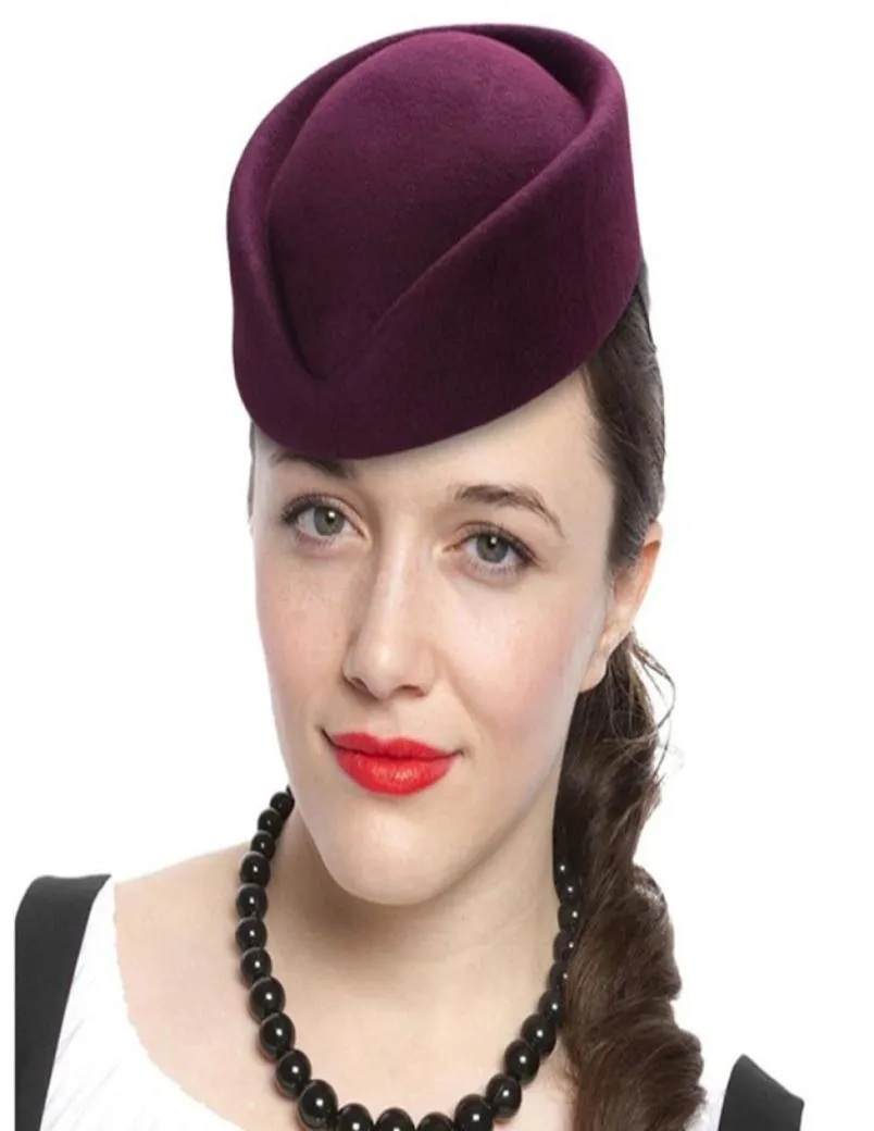 Najwyższej jakości kobiety wełny filc beret hatdrop Fancy stewardess Air Hostesses Pillbox Hat Millinery Fascynator Base Cap 2103118276657