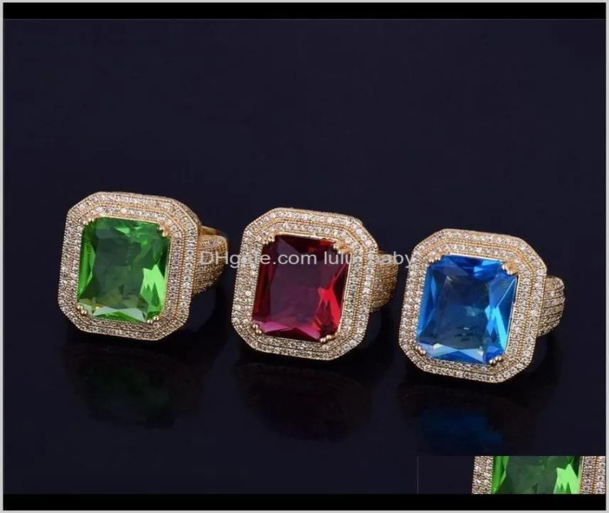Кольца кольца ювелирные изделия доставка 2021 Унисекс Мужчины Женщины мода высочайшего качества золотой накладки Big Square CZ Diamond Farting Свадьба NI6387422