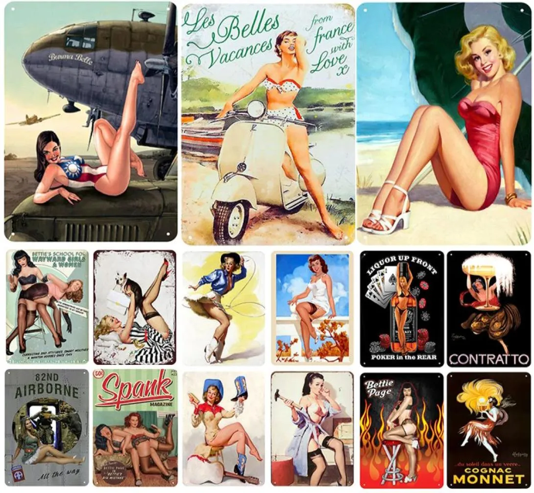 2021 Sexy Girls Plaque Metal Vintage Tin Sign Lady Pin Up Shabby Chic Decor Segni metallici Vintage Bar Poster Wall Metal Poster P2609447