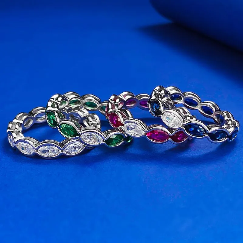 Eternity Marquise Cut Gems Diamond Ring Diamond Ring al 100% Real 925 Sterling Silver Party Wedding Cand Anelli per donne Gioielli fidanzati