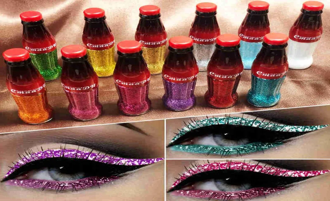 DHL CMAADU 12 couleurs paillettes Liquide Eyeliner Eye maquillage bouteille de gel étanche et facile à porter