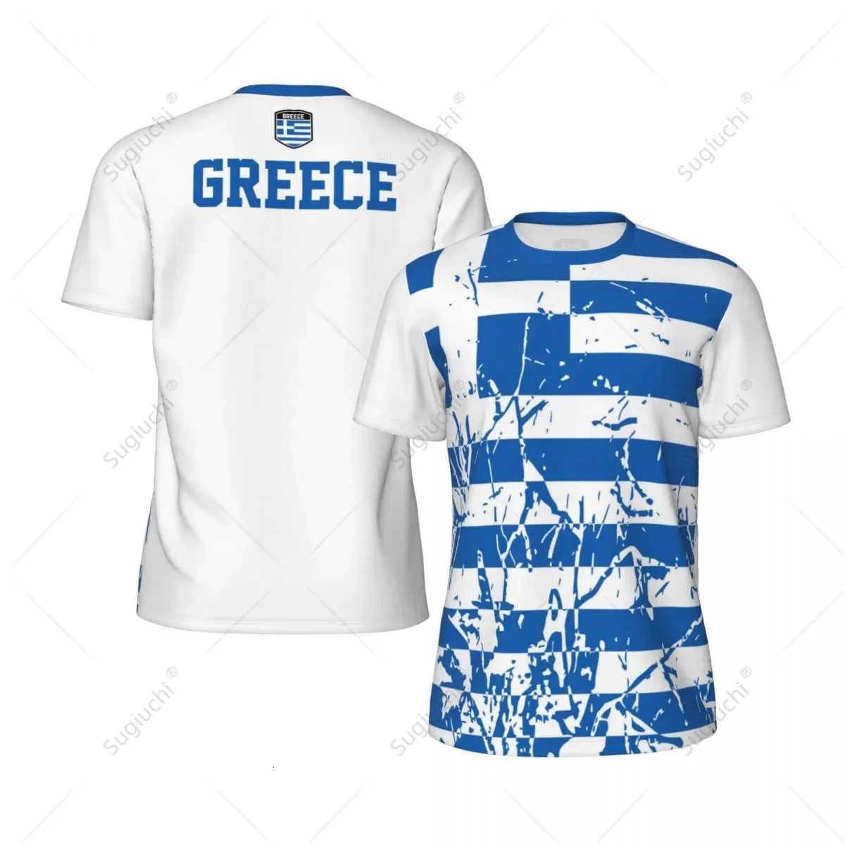 Özel Tasarım Yunanistan Flag Tahıl 3D Bisiklet Bisiklet Futbol Fitnes Fitness Spor Jersey Mesh Hayranları Kısa T-Shirt 240426
