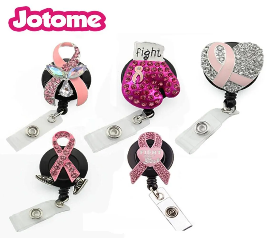 Fashion Key Rings Porta di carta retrattile medica consapevolezza del cancro al seno ID a nastro rosa Funzionamento per accessori per infermiere4565496