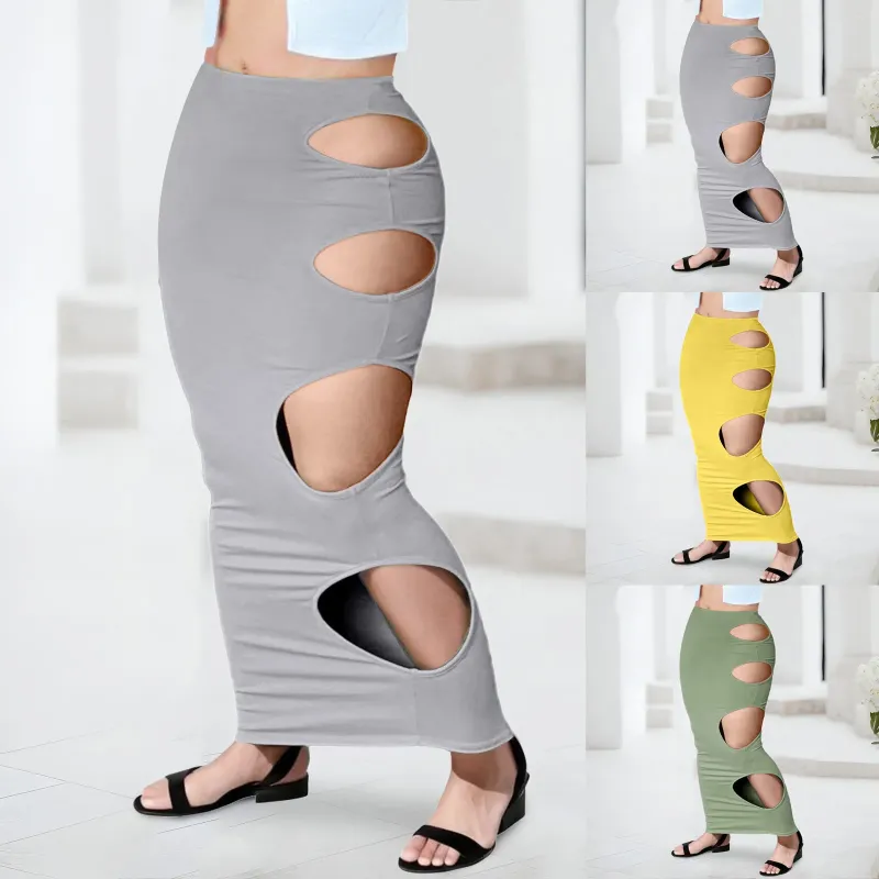 Skirts Summer Women Hollow Out Pencil Skirt See Through Trendy Streetwear Long Maxi Solid Color Wrapped Hip Sexy Clubwear