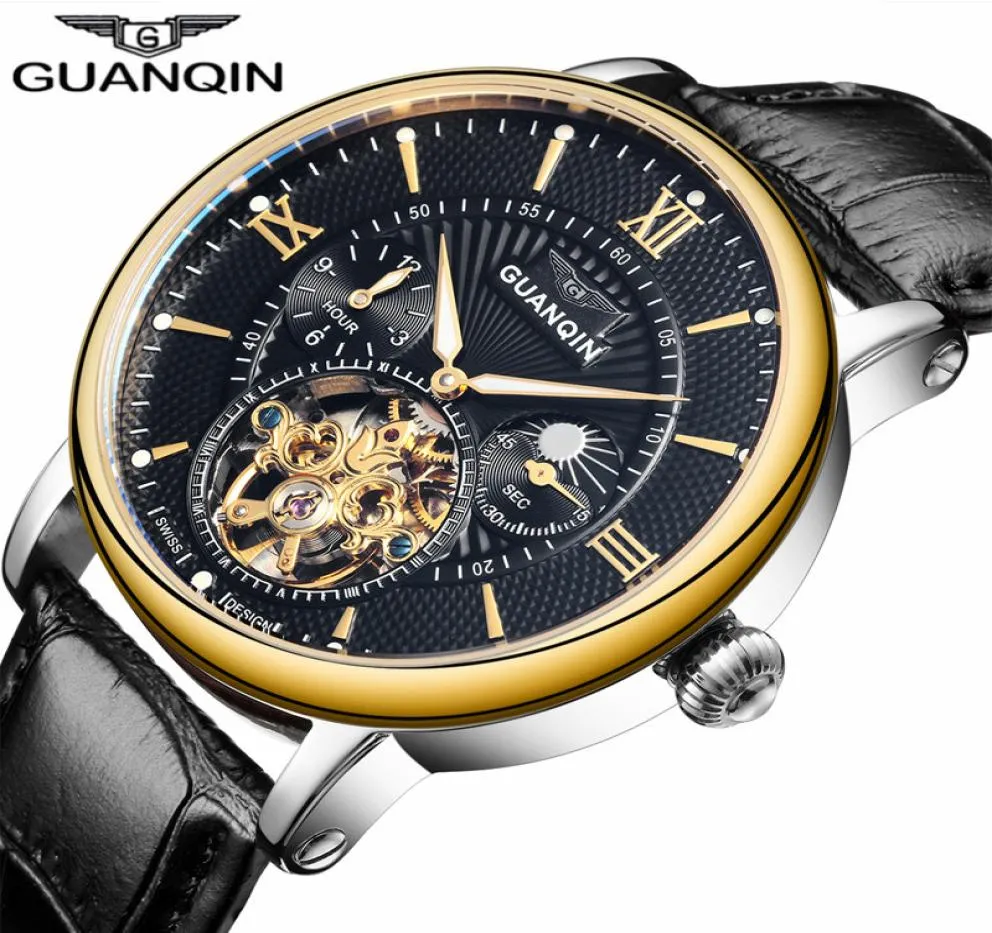 Guanqin Luxury Top Brand Tourbillon Skeleton Owatch Men Fashion Leather Casual Leather Automatic Mechanical Orologio Relogio Masculino9440625