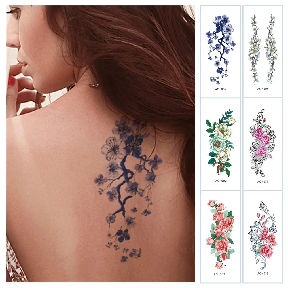 18 Kind Flowers Temporary Tattoos Sticker Body Art Waterproof Disposable Summer Beach Party Tattoo tatouage temporaire 240423