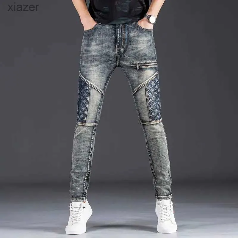 Heren jeans lichtgewicht luxe heren slank fit retro stijl jeans sexy motorfiets trend jeans elastische blauwe straatjeans;WX