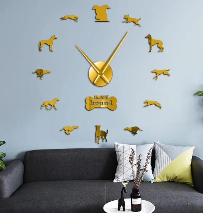 Horloges murales Greyhound Adoption Whippet Art Diy Giant Clock Home Decor Dog Animal Exclusive Watch6228975