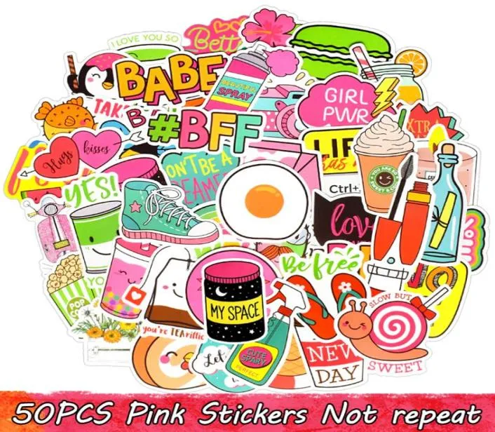 50pcs impermeabilizados e fofos adesivos femininos rosa para laptop garrafa de água da caixa de phone de bagagem de skate Decoração de casa Vsco Party FA5728456