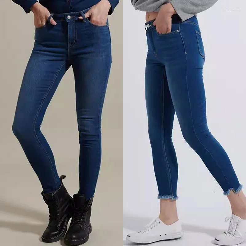 Kadınlar kot pantolon dokuz noktalı elastik bel gevşek Kore tarzı gündelik ilkbahar ve yaz y2k denim kalem pantolon