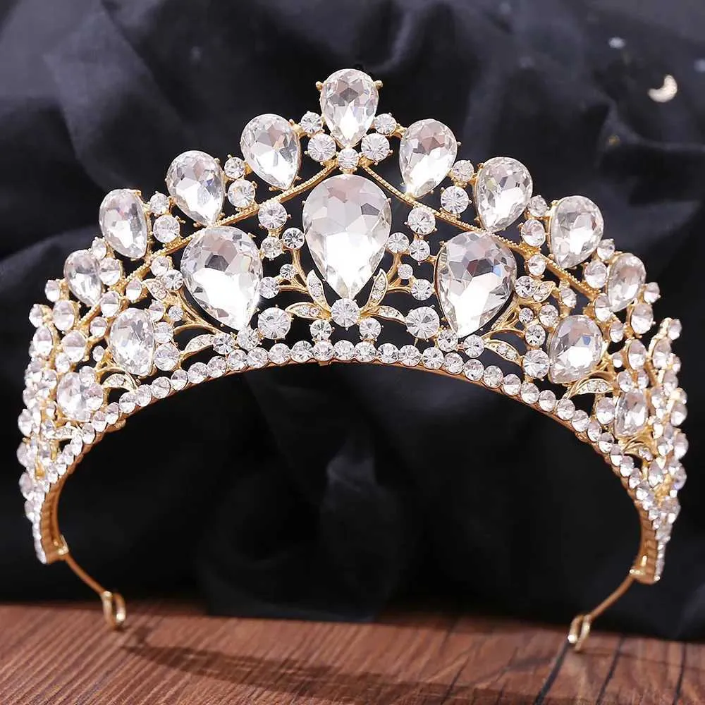 Tiaras Luxury Eleganti Accessori per capelli a corona di colori in oro barocco Tiara di cristallo bianco per donne Gioielli per capelli da sposa da sposa